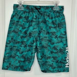 Size 7/8 Hurley Teal and Black Swimming Trunks